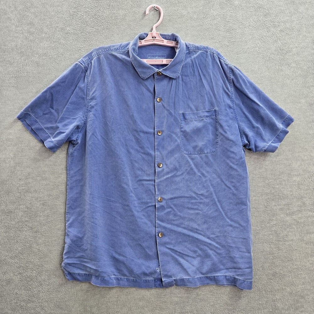 Tommy Bahama Men Button‎ Up Shirt XL Blue Silk Geometric Casual Hawaiian